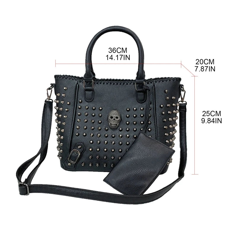 Women Bag Pu Leather Crossbody Bag Purse Skull Handbag Punk Shoulder Bags with Wallet Satchel Messenger Tote