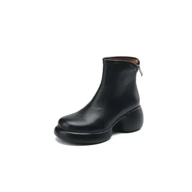 Women Comfortable Casual Short Boots Walking Winter Leather Genuine 2024 Sole Shoes Street New Thick Boots Fashion British Style