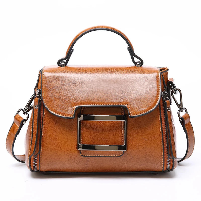 Women Cross Body Shoulder Bag Tote Handbag Genuine Leather Fashion Retro Oil Wax Cowhide Female Lady Top Handle Messenger Bag
