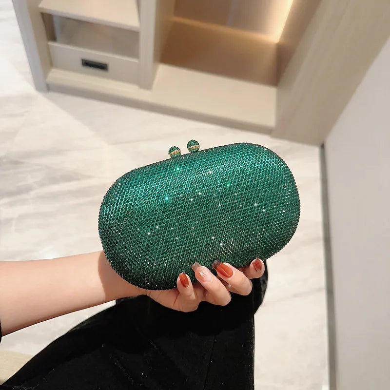 Women Diamond Clutch Bags Wedding Party Prom Dinner Wallets With Chain Luxury Mini Banquet Evening Purse Egg Shaped Handbags