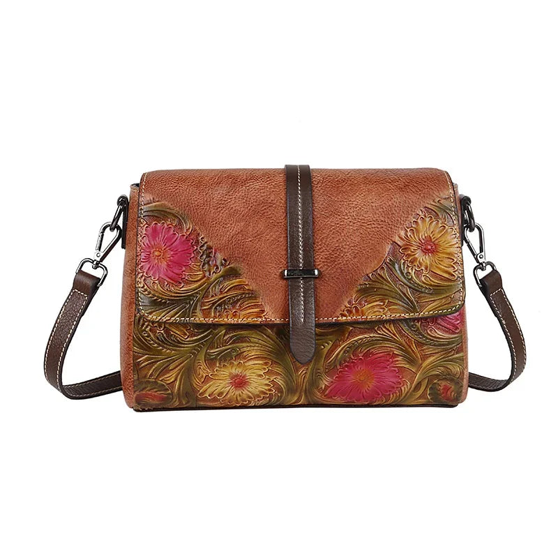 Women Genuine Leather One Shoulder Messenger Bags Buckle Lady Female Vintage Designer Luxury Cross Body Bag