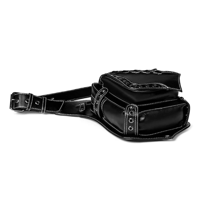 Women Girls Gothic Waist Bag PU Leather Steampunk Side Bag Travel Purse Black Crossbody Messenger PU Leather Bag Purse punk wai