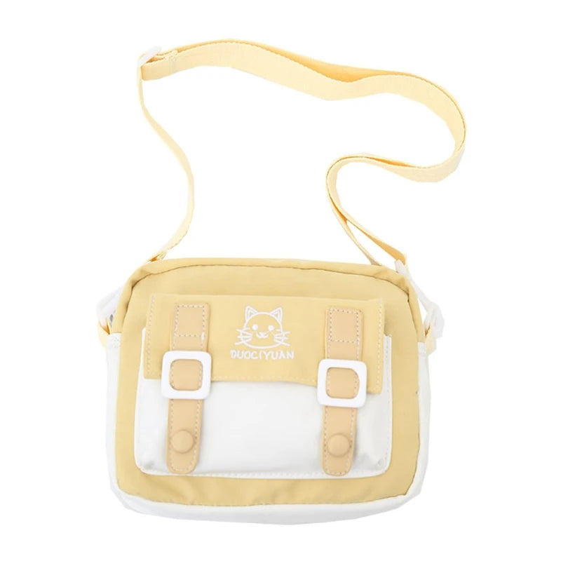 Women Girls Kawaii Crossbody Bag Cute Cartoon Cat Embroidery Small Messenger Handbag Preppy Student Shoulder Purse
