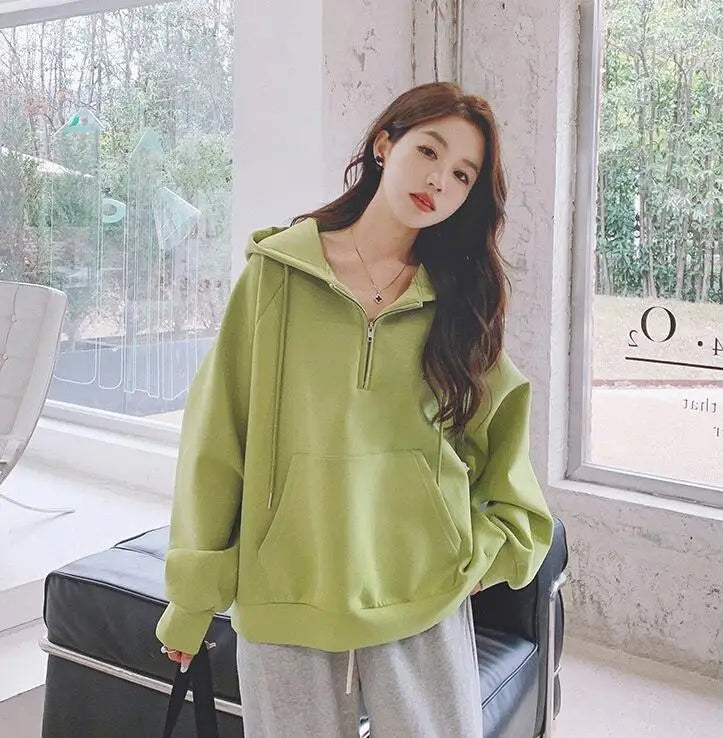 Women Half Zip Hoodies Long Sleeve Hooded Sweatshirt