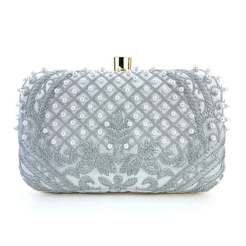 Women Handbag Evening Bag Party Bridal Clutch Embroidery Prom Wedding Purse Shoulder Crossbody Bags Detachable Chain