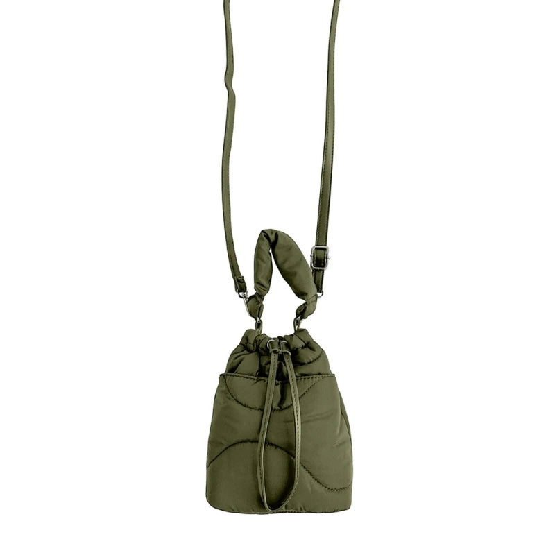 Women Handbag Nylon Down Puffer Crossbody Bag Fashionable Bucket Shoulder Bag
