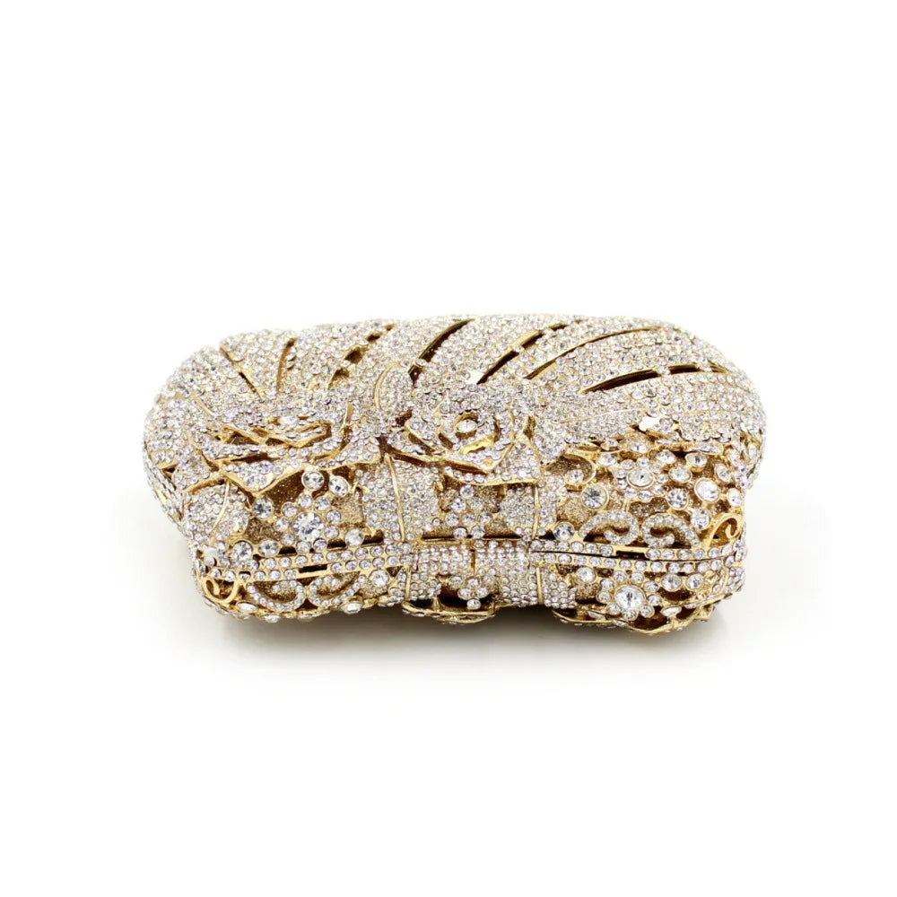 Women Hollow metal Diamonds Clutches Rhinestone Bag Flower Clutch Party Evening Purse Handbags Wedding Female wallet