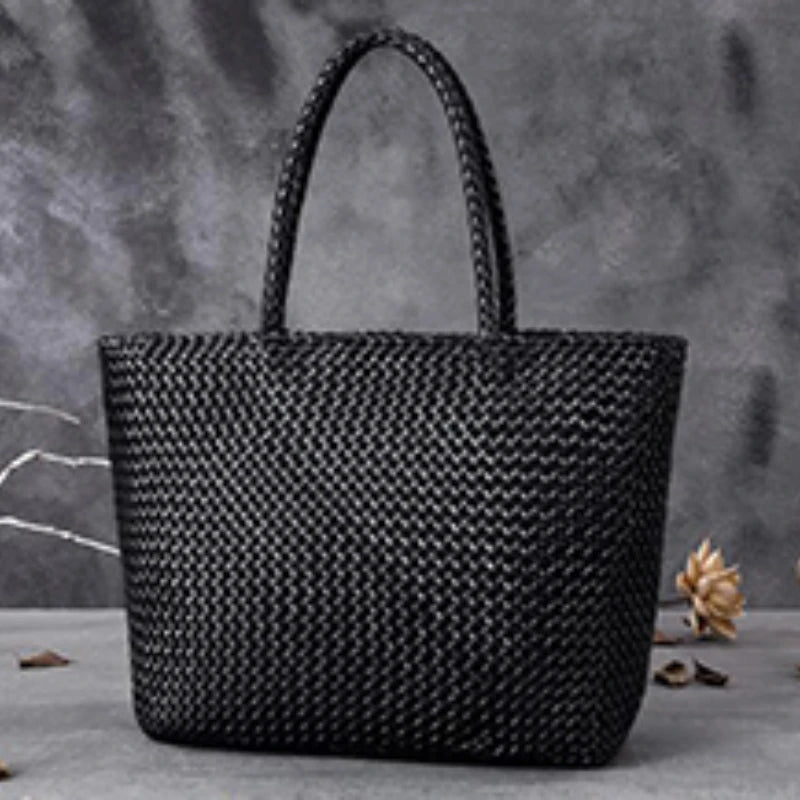 Women Leather Handbag Romantic Big Handmade Woven Totes Female Cowhide Big Holiday Bucket Bag Causal Beach Shoulder Handbags