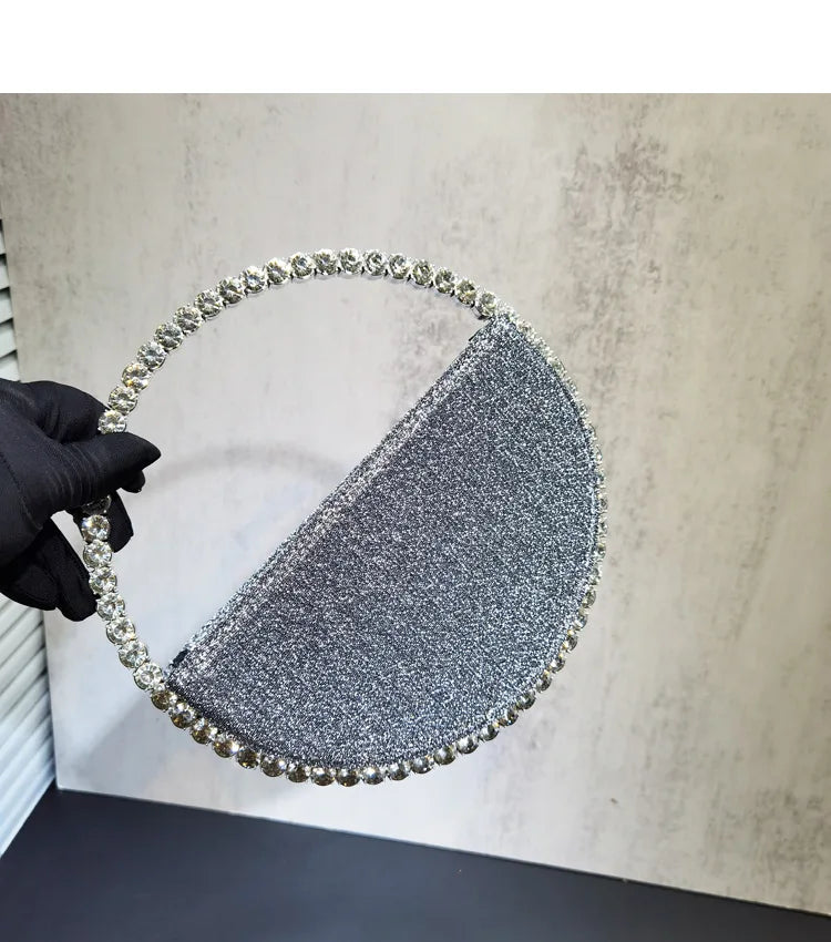 Women New Rhinestones Round Handbags For Wedding Party Top Handle Handbag Lady Bridal Shoulder Bags Stones Evening Bags