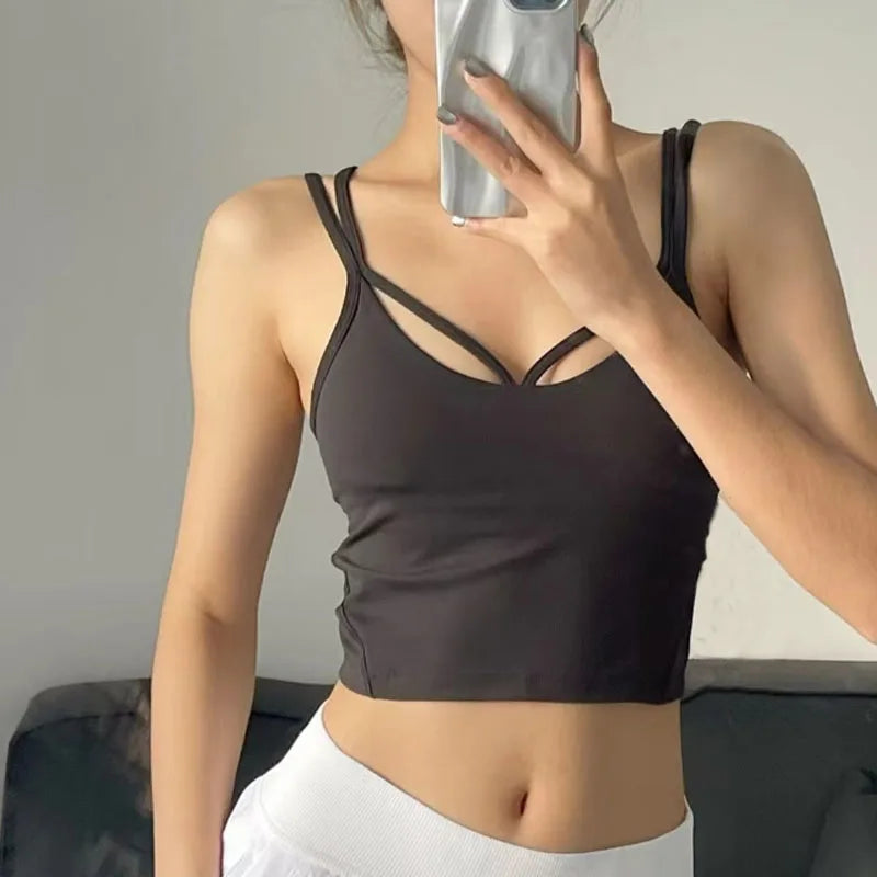 Women New Sporty Vest Chest Pad Sexy Back High Elasticity Breathable Quick-drying Fitness Running Tank Tops