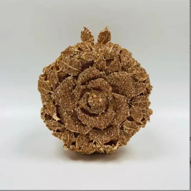 Women Purple Gold Silver Green Rose Clutches Diamond Crystal Flower Dinner Handbag Gala Party Purse Wedding Bridal Evening Bag