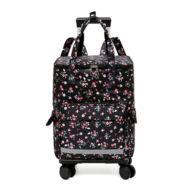 Women Rolling shopping bag with wheels Shopper Tote Bag travel trolley bag Aluminum foil lining picnic Grocery bag with wheels