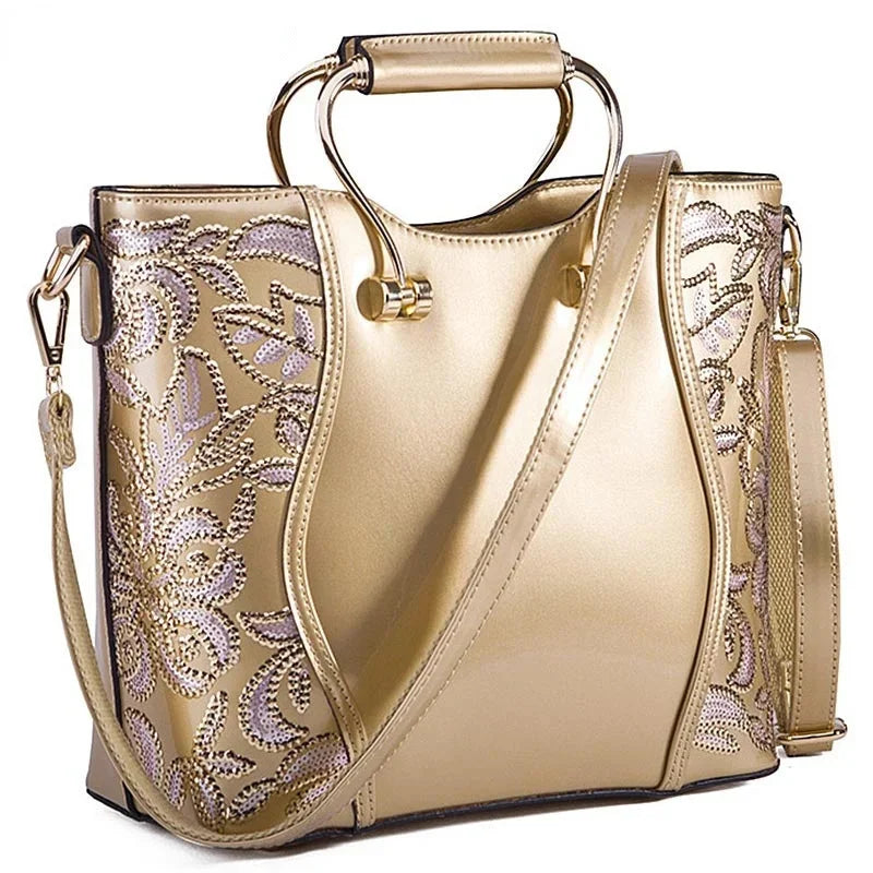 Women Shoulder Large Capacity Women's Handbags Crossbody Messenger Bags Floral Luxury Patent Leather Bag