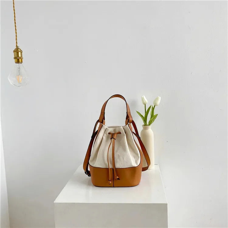 Women Shoulder Summer Korean Diagonal Personalized Stitching Canvas Portable Bucket Bag New Fashion Gift