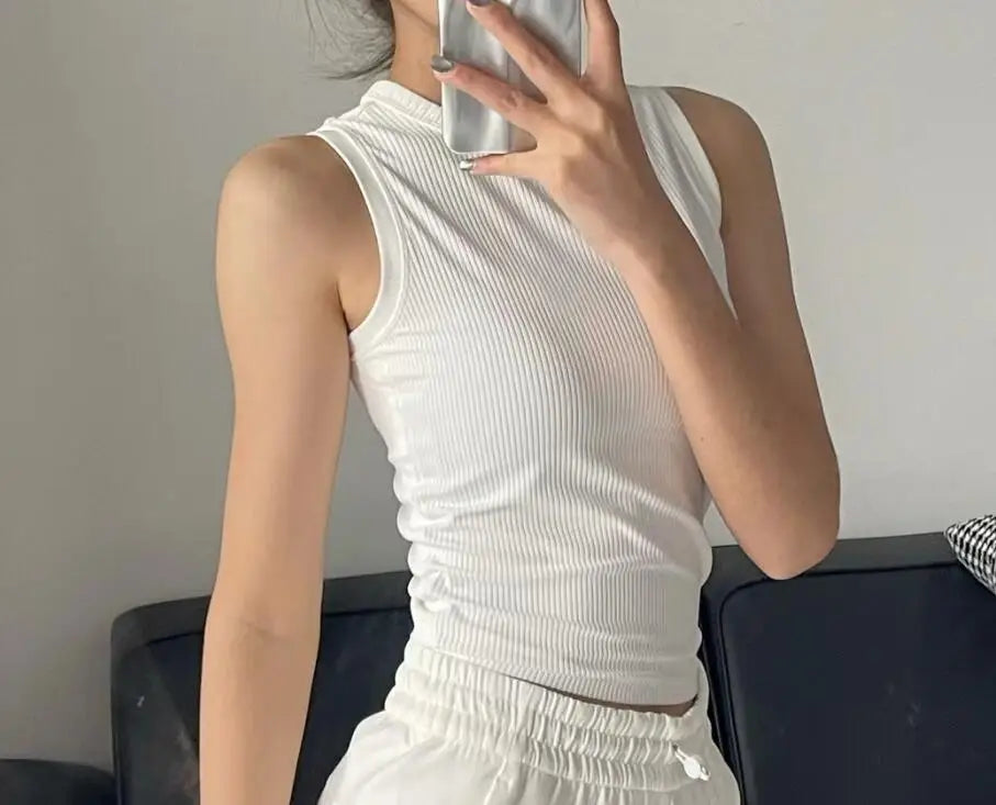 Women Solid Round Neck Ribbed Tank Top Camisole Women Summer Basic Elastic Tank Top O Neck Solid Tank Top