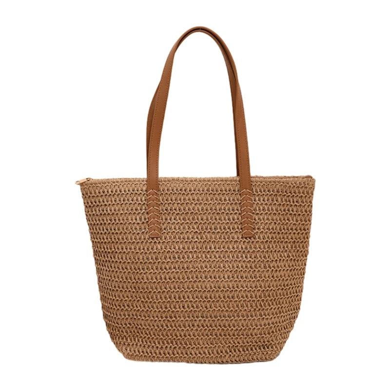 Women Straw Shoulder Bag Large Capacity Tote Bag Hand-woven Handbag Ladies Seaside Vacation Bag Fashion Summer Beach-Bag