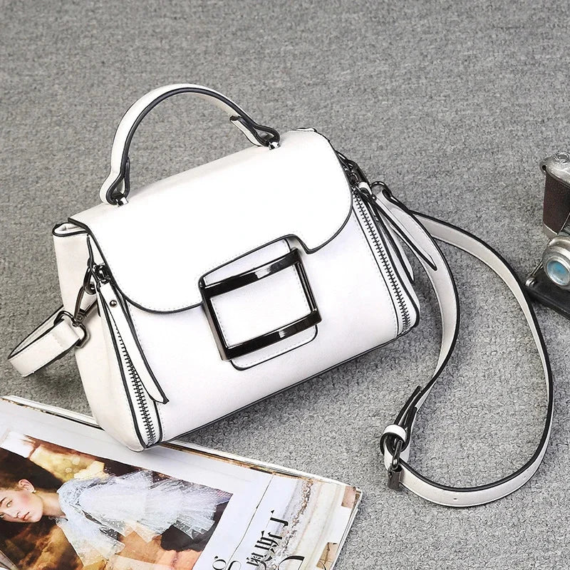 Women Top Handle Messenger Tote Handbag Cowhide Fashion Female Leisure Oil Wax Genuine Leather Cross Body Shoulder Bag New