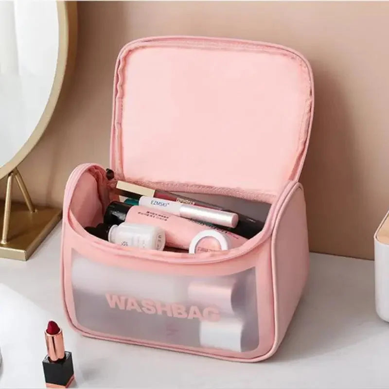 Women Zipper Translucent Scrub Wash Makeup Bag Travel Large Capacity Cosmetic Bags PVC Waterproof Portable Storage Beauty Case