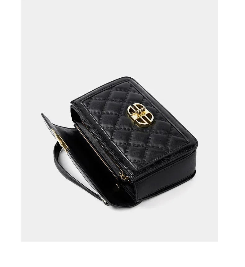 Women's 2024 new small square genuine leather hand fashion rhombic hand classic ladies shoulder crossbody bag