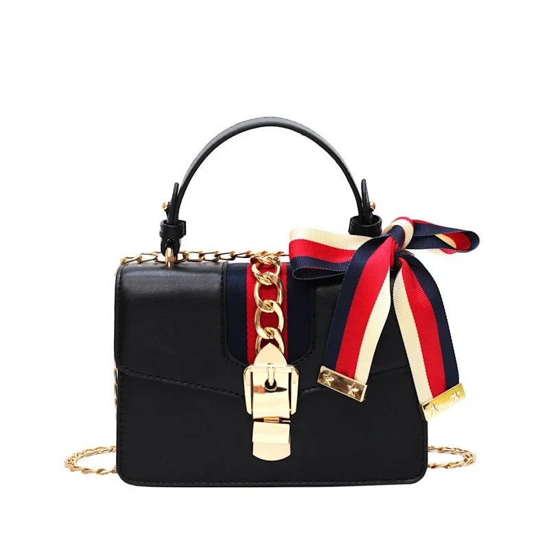 Women's Fashion PU Chain Handbag Female Korean Trend Silk Scarf Shoulder Messenger Ladies All-match Casual Small Square Bag