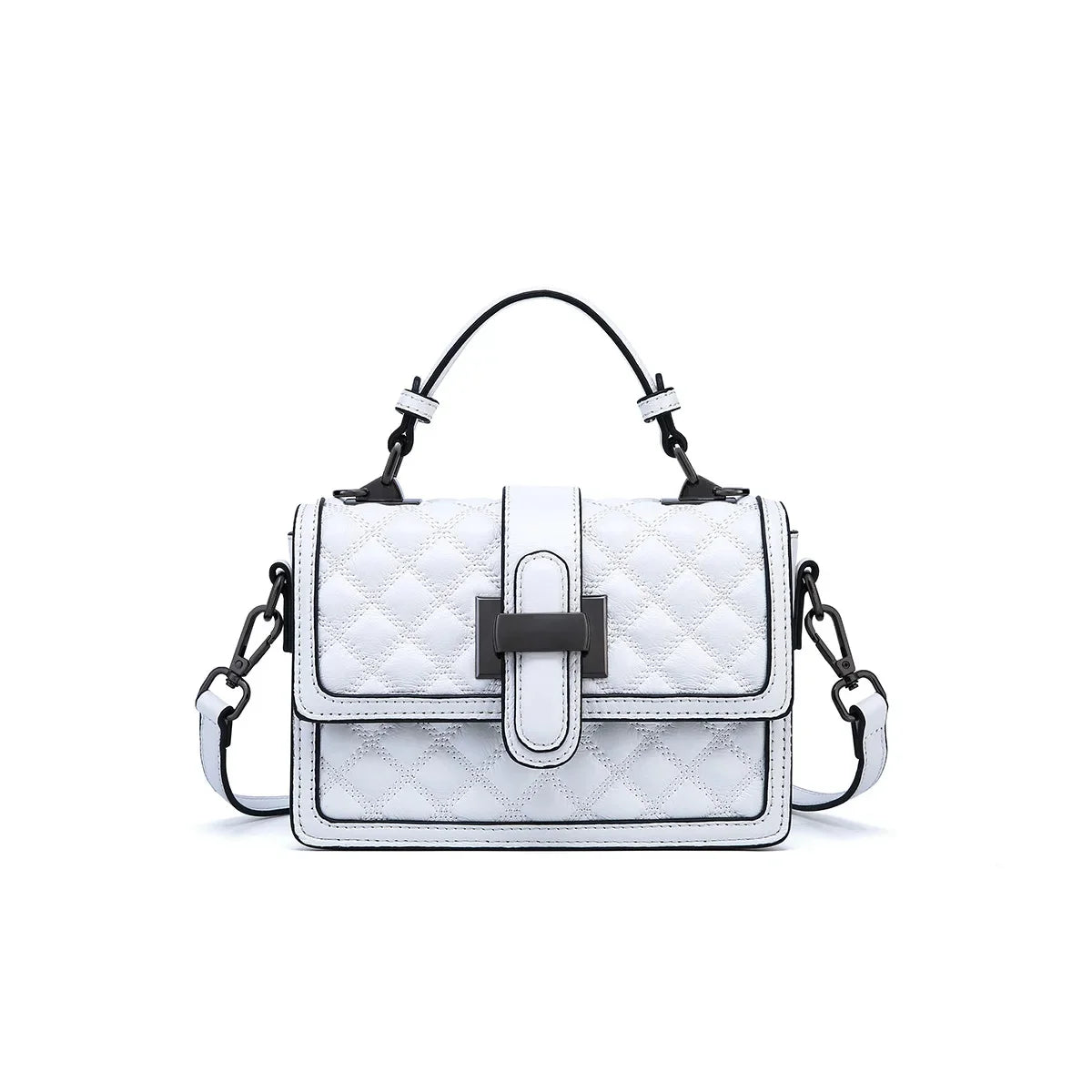Women's Genuine Leather Handbag Elegant Fashion Texture Rhombic Messenger Ladies Shoulder Cowhide Crossbody Small Bag