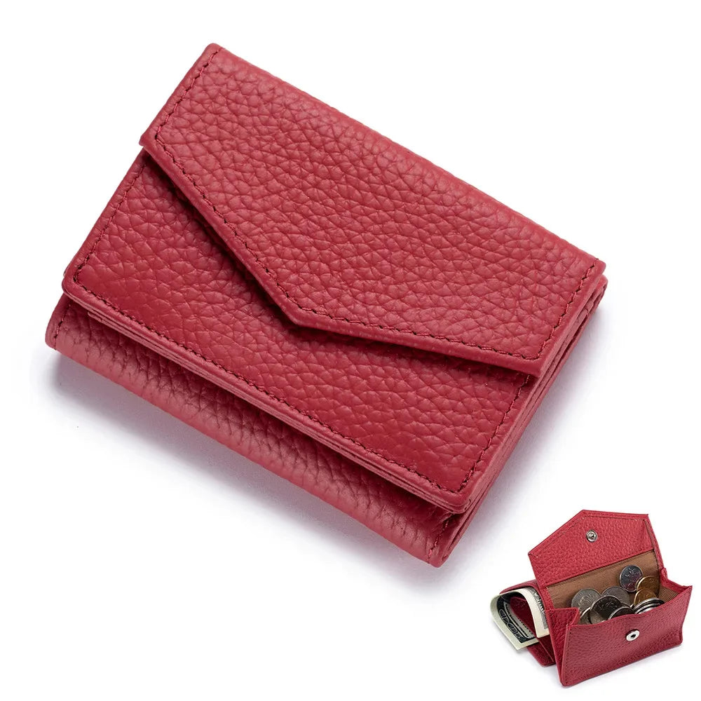 Women's Genuine Leather Short Mini Coin Wallet Multi Slot Card Bag