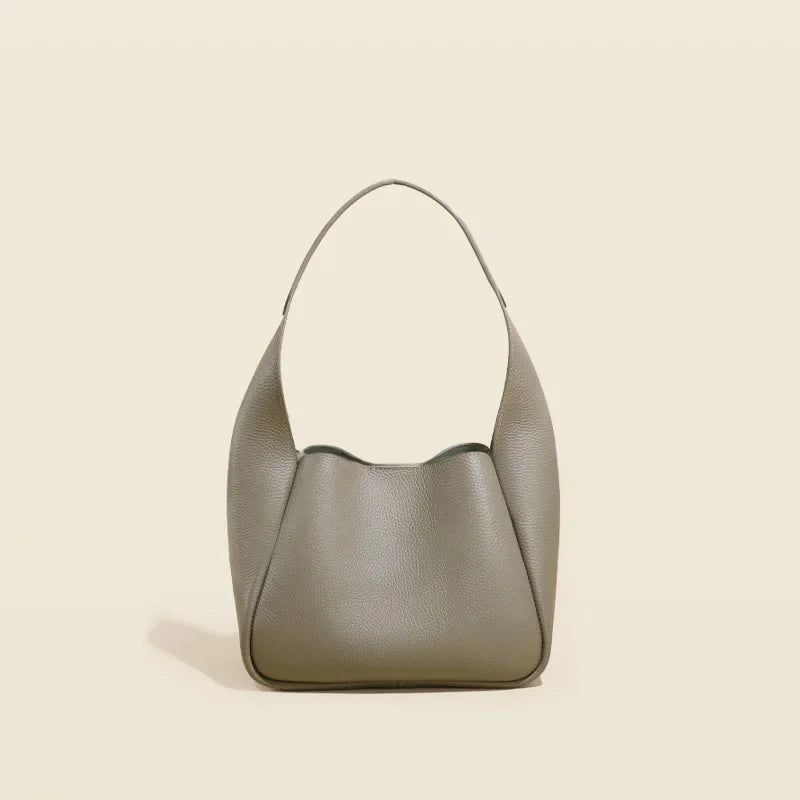 Women's Genuine Leather Vegetable Basket First-layer Cowhide Bucket 2024 High-end Shoulder Niche Design Armpit Bag