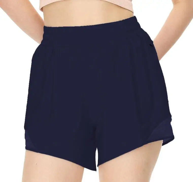 Women's Hot Sporty Shorts With Running Shorts Fake Two Pieces Pants 4”
