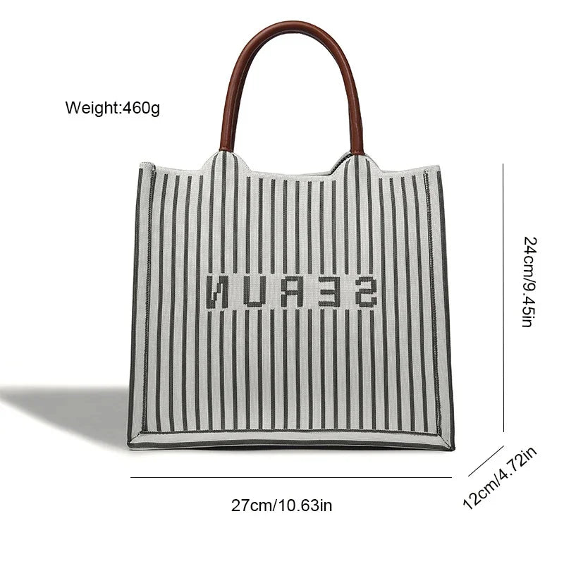 Women's Large Capacity Striped 2024 New Fashion Commuter Shoulder Popular Versatile Handheld Tote Bag