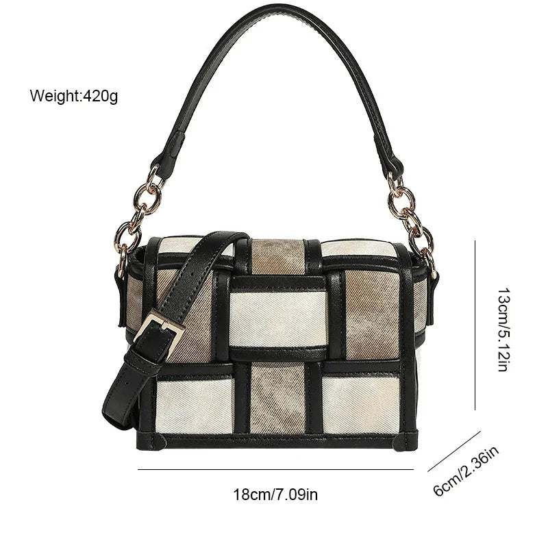 Women's Mini Square St. Martin's Art Exhibition Handbag Design Stitching Woven Plaid Single Shoulder Crossbody Small Bag