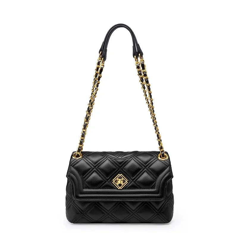 Women's New Fragrance Genuine Leather Handbag Fashion Luxury Texture Rhombic Chain Crossbody Shoulder Bag