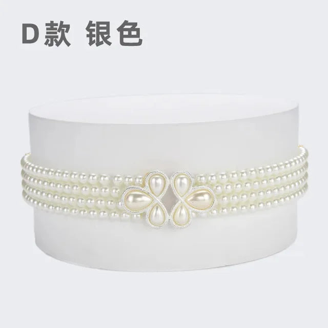 Women's Pearl Chain Decorative Fashionable and Sweet Girl Waist Elastic Adjustable Belt