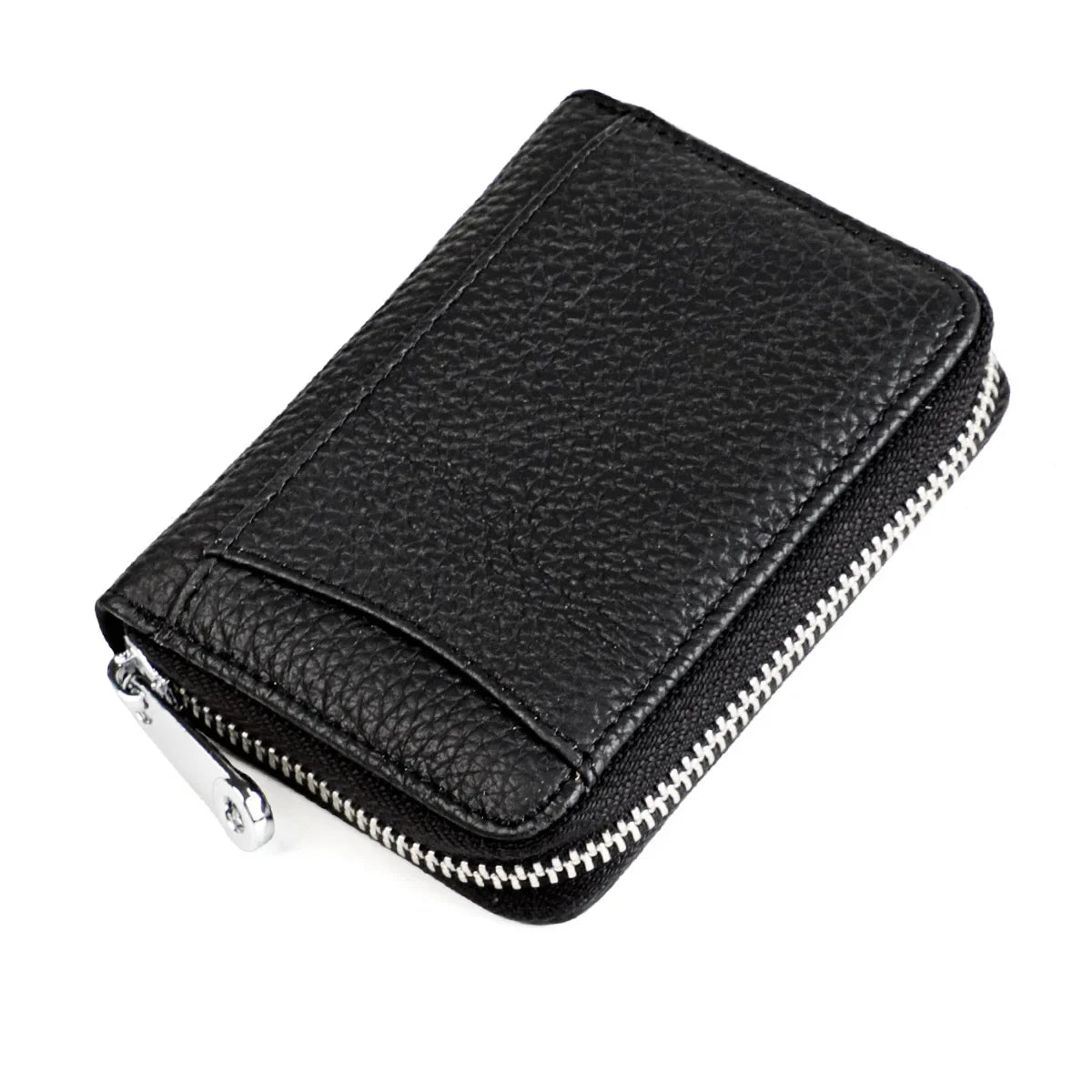 Women's RFID Blocking Credit Wallet Solid Minimalist Genuine Leather Zippered Around Small Coin Purse with Front Card Slot