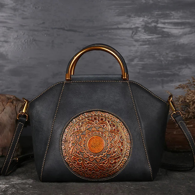 Women's Retro Handbag Totem Genuine Women Luxury Designer Single Shoulder Top Layer Cow Leather Crossbody Bags