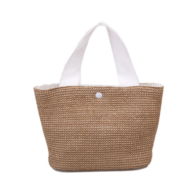 Women's Straw Handbags Large Summer Beach Tote Woven Square Handle Purse Shoulder Bag Vocation Handbag