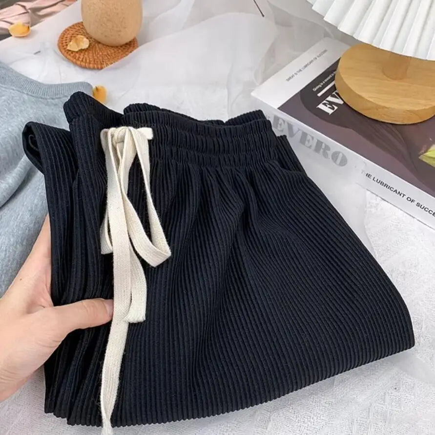 Women's Wide-Leg Pants Striped Long Loose Drawstring Pants Fashion Sporty High Waist Woven pant