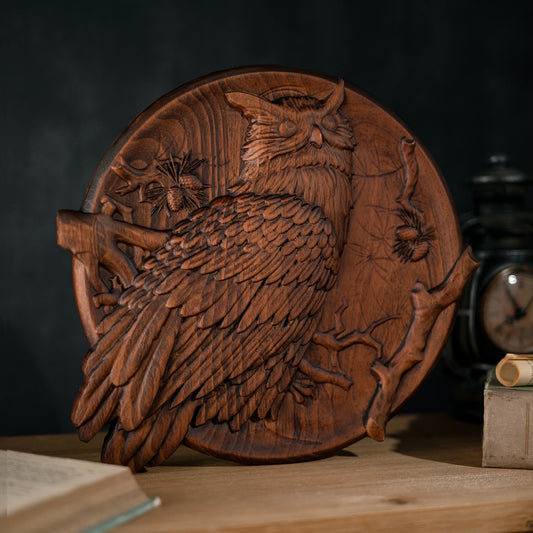 Wood Carved Owl Decor Vintage Style Animal Wall Art Wooden Decorative Plaque Sign Hand Carved Ornament Owl Statue