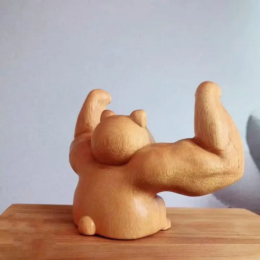 Wood Carving Vigorously Fortune kitten Statue Solid Wood Art Carving Lovely Home Room, Office Shop Figurine Free delivery