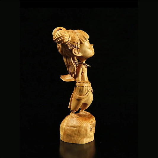 Wood Nezha Statue Chinese Folk Religion Taoist Marshal of The Central Altar,third Lotus Prince,Fengshen Yanyi Story Character