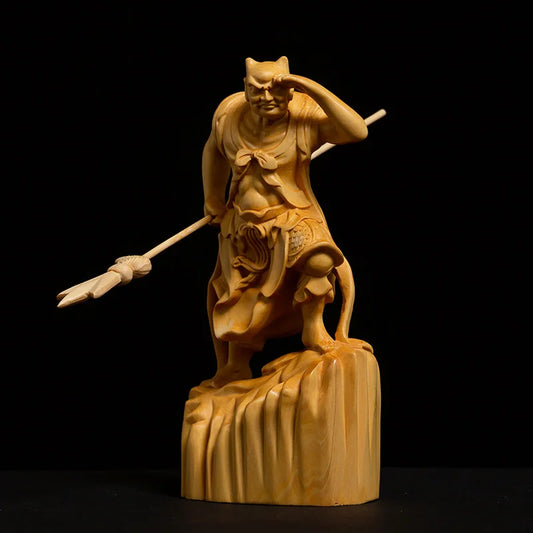 Wood sculptures Mythological characters Clairvoyance, ear to the wind Statue TV Character Solid Wood Carving Room ornaments 2PCS