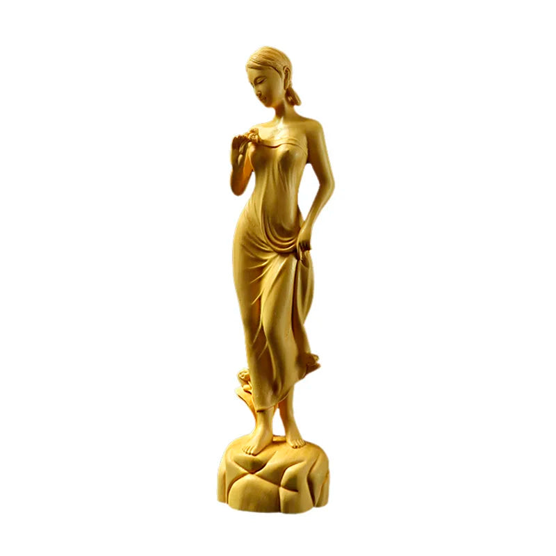Wooden Beauty Figure Statue Hand Carved Solid Wood Home Room Office Body Art Decorative Free Delivery