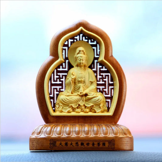 Wooden Guanyin, Kirin Decorative small model Solid Wood Art Carving Home Room, Office, Car Feng Shui Statue Free Delivery