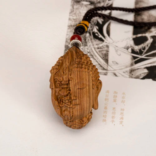 Wooden Handheld Art Depicting Dual Nature of Buddha and Demon - An Artistic Blend of Spiritual Fine Carving, Men's Crafted