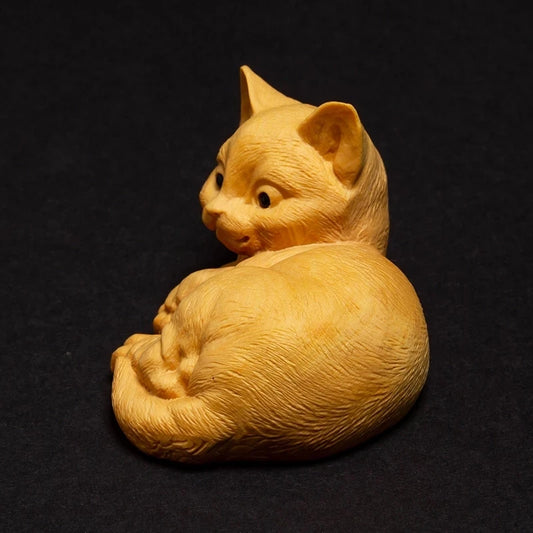 Wooden Lovely Lucky Cat Cats Toy Statues Carving Crafts Animals Ornaments Cat Animal Gift Decoraci
