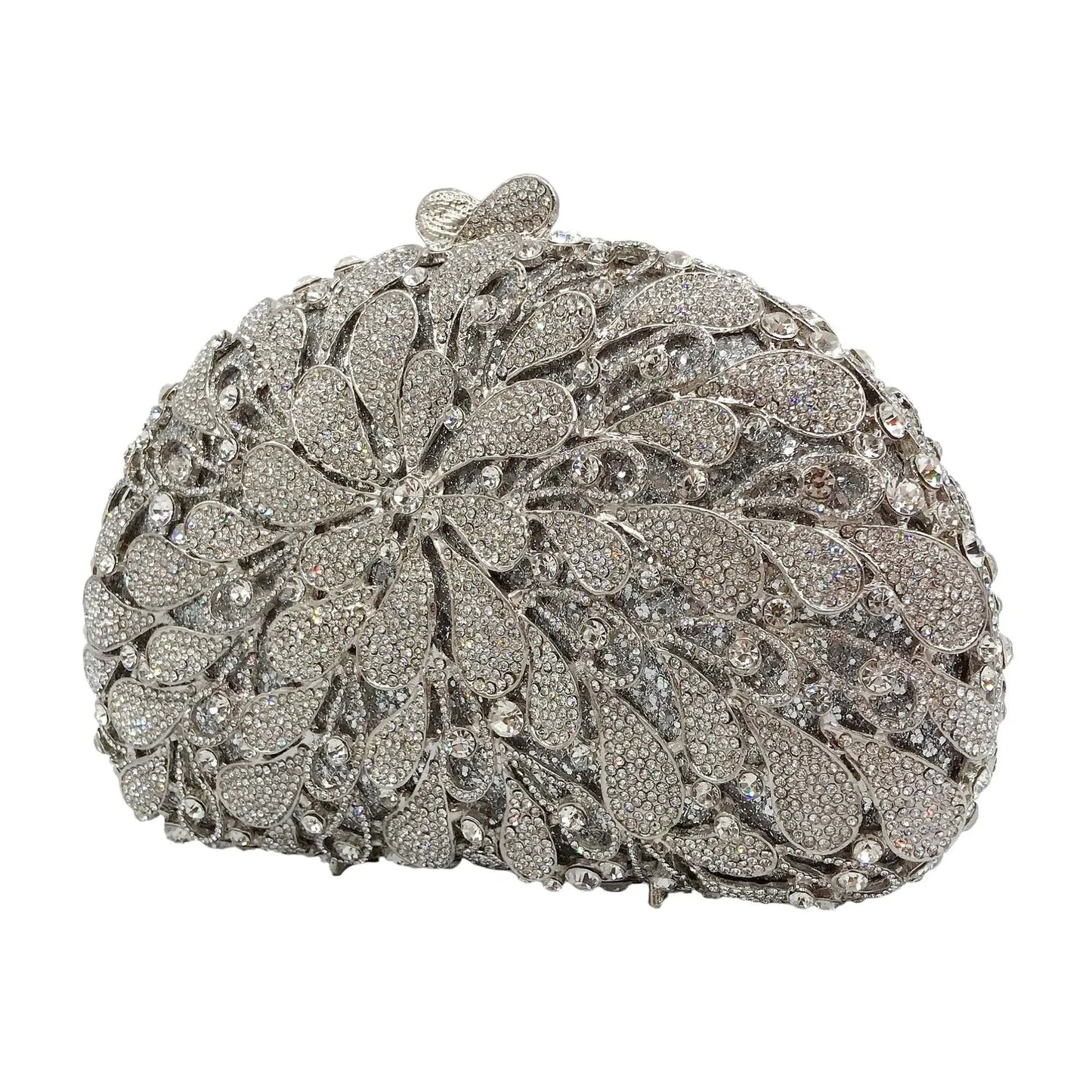XIYUAN lady green silver crystal Dinner wedding party clutch Bag leaf clutch party purse metal & Crystal &hollow out stone bag