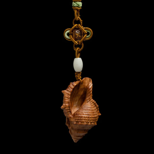 XS116-5 CM Hand Carved Wood Carving Figurine Lucky Pendant Statue Home Decor -Conch Sculpture Feng Shui Crafts for Living Room