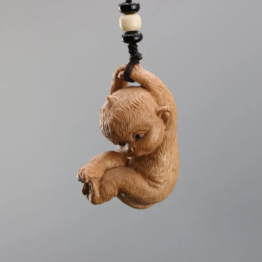 XS630- 5 CM Cute Monkey Figurine Wood Carving Car Bag Pendant Animal Statue Hanging Lucky Netsuke