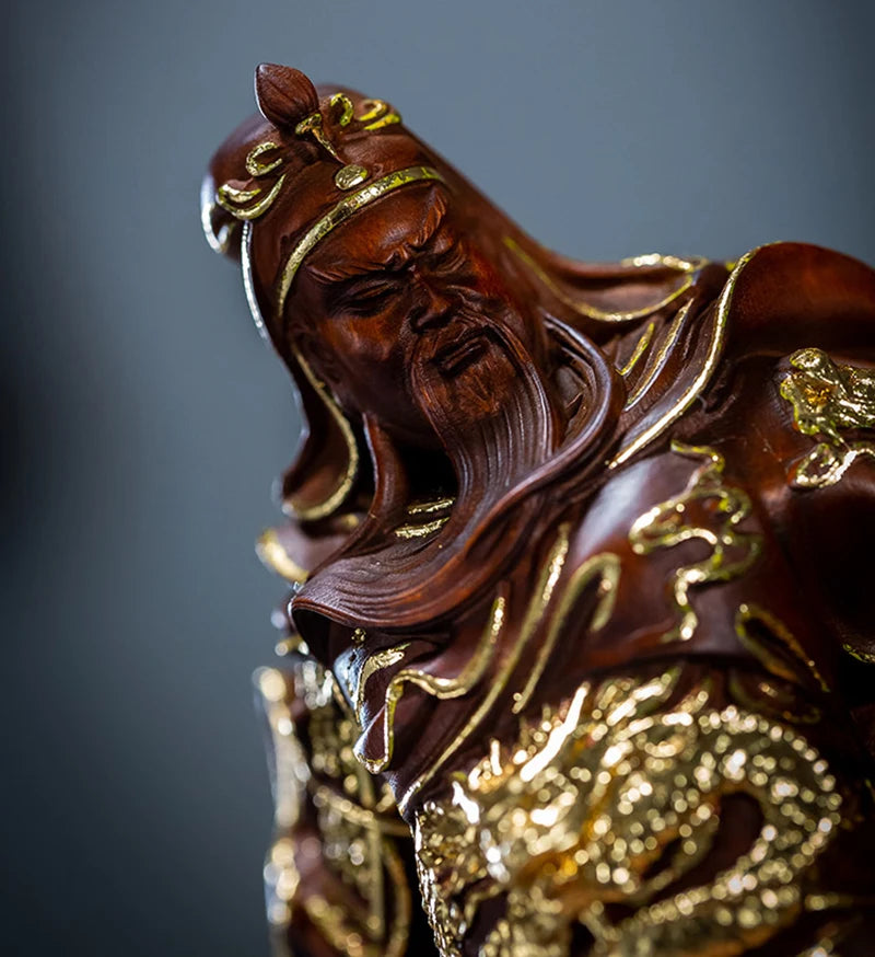 XS632- 19.5 CM Wealth God Guan Gong Boxwood Sculpture Worship Buddha Wood Carving Guanyu Warrior Statue Feng Shui Home Decor