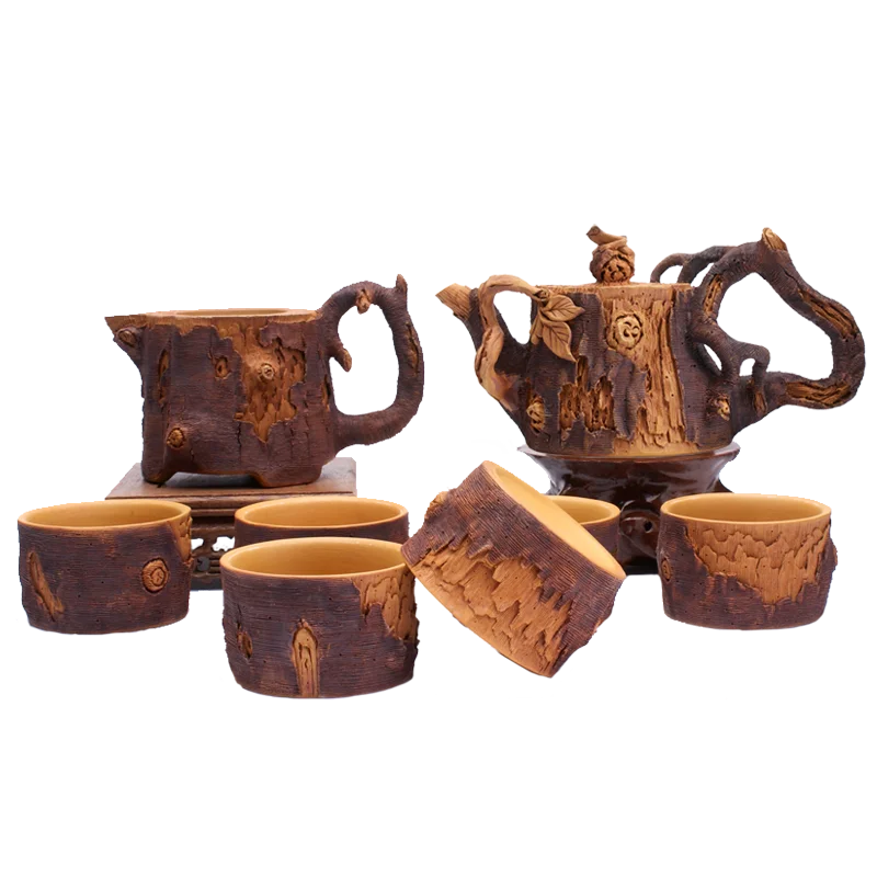 Xuandiao Kiln Yixing Famous Purple Clay Pot Pure Handmade Raw Ore Imitation Tree Pile Teapot Live Broadcast Tea Set Home