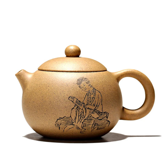 Yishuitang Yixing purple clay teapot is pure handmade, Benshan section mud green mud inverted handle Xishi teapot 290ml